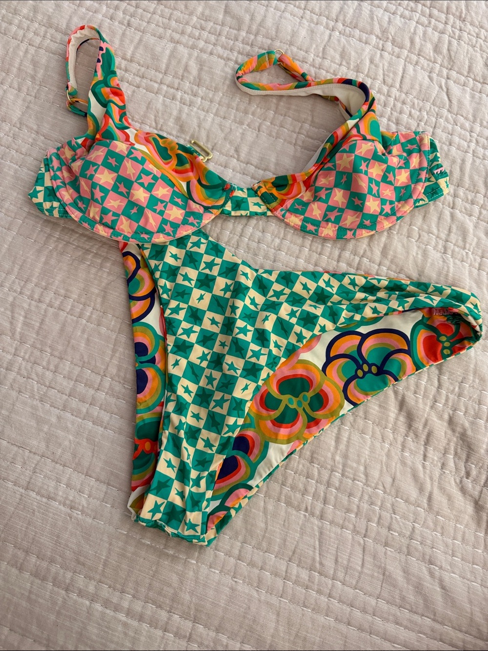 Billabong Retro Floral Green Orange Pink Bikini - Picture 3 of 5
